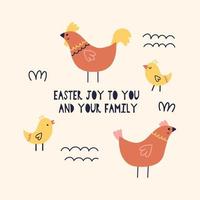 Rooster hen and Easter chickens vector