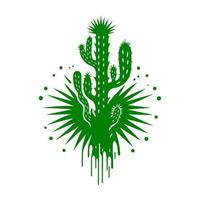 Abstract green desert cactus flower. Simple vector illustration for logo, emblem, mascot, sign, embroidery, laser cutting.