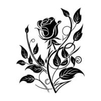 Monochrome climbing rose branch with blossoming bud for versatile decorative applications. Vector illustration for pyrography, embroidery, wall art, and crafting.