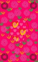 Painting of hearts and flowers on a pink background vector