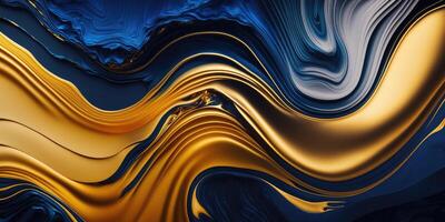 Gold and navy blue marble abstract background, watercolor paint texture photo