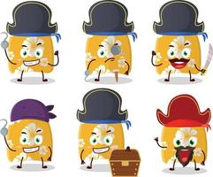 dibujos animados personaje de surf tablero con varios piratas emoticones vector