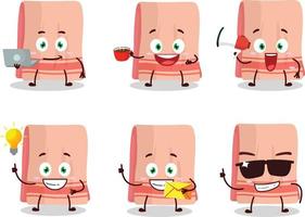 Towel cartoon character with various types of business emoticons vector