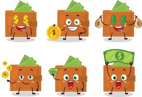 Wallet cartoon character with cute emoticon bring money vector