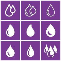 Set of water drop icons isolated on purple background for your web and mobile app design, drop logo concept. Suitable for design elements involving liquids vector