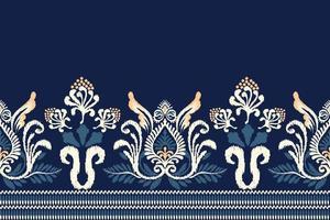 Ikat floral paisley embroidery on navy blue background.Ikat ethnic oriental pattern traditional.Aztec style abstract vector illustration.design for texture,fabric,clothing,wrapping,decoration,sarong.