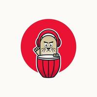 otter logo mascot beating percussion vector