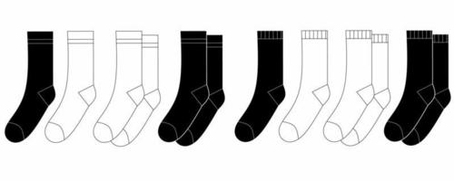 outline silhouette Socks icon set isolated on white background vector