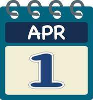 Flat icon calendar 1 of Apr. Date, day and month. Vector illustration . Blue teal green color banner. 1 Apr. 1st of Apr.