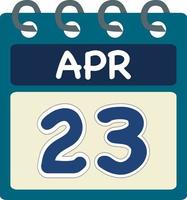 Flat icon calendar 23 of Apr. Date, day and month. Vector illustration . Blue teal green color banner. 23 Apr. 23rd of Apr.