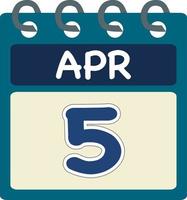 Flat icon calendar 5 of Apr. Date, day and month. Vector illustration . Blue teal green color banner. 5 Apr. 5th of Apr.