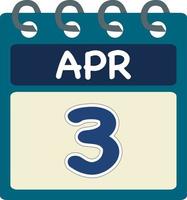 Flat icon calendar 3 of Apr. Date, day and month. Vector illustration . Blue teal green color banner. 3 Apr. 3rd of Apr.