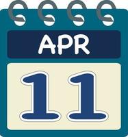 Flat icon calendar 11 of Apr. Date, day and month. Vector illustration . Blue teal green color banner. 11 Apr. 11th of Apr.