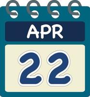 Flat icon calendar 22 of Apr. Date, day and month. Vector illustration . Blue teal green color banner. 22 Apr. 22nd of Apr.