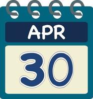 Flat icon calendar 30 of Apr. Date, day and month. Vector illustration . Blue teal green color banner. 30 Apr. 30th of Apr.