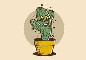 mascota personaje ilustración de cactus con un alegre cara en un maceta vector