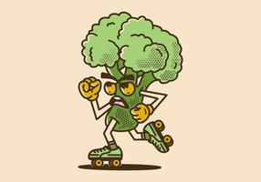 Mascot character illustration of broccoli playing roller skates vector