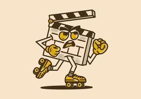 Mascot character illustration design of a Clapper Board playing roller skates vector