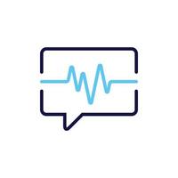 icon vector concept of reviews, conference presses or press releases of health or geoseismic results illustrated by comment lines and symbols of heartbeats or radio waves. Can used for social media, w