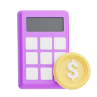 affaires icône, calculatrice avec pièce de monnaie, 3d illustration png