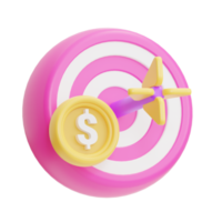 negocio icono, flecha focalización con moneda , 3d ilustración png