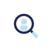 vector icon concept of magnifying glass with user profile to search for candidates on job vacancies. Can be used for human resources, company, business. Can be applied to web, website, poster, apps