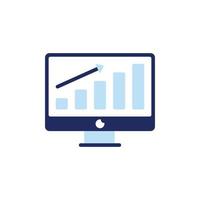 vector icon concept of monitor screen with barchart and arrow up for growth. Can be used for business, economics, finance. Can be applied to web, website, poster, mobile apps