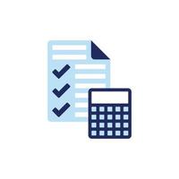 vector icon concept of calculator and checklist document for tax accounting and auditing. Can be used for accounting, economics and banking. Can be applied to web, website, poster, mobile apps, ads