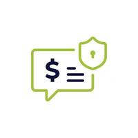 icon vector concept of protected, safe and guaranteed financial and investment advice illustrated with dollar in comments and locked shield symbols. Can used for social media, website, web, poster, mo