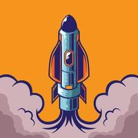 Rocket launch with smoke vector illustration