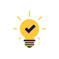 icon vector concept of check symbol for verified or approved with basic or regular sparkling light bulb. Can used for social media, website, web, poster, mobile apps