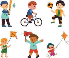 chico y niño jugando fútbol, conjunto de niños jugando y hacer ejercicio deporte para bueno salud vector