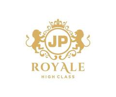 Golden Letter JP template logo Luxury gold letter with crown. Monogram alphabet . Beautiful royal initials letter. vector