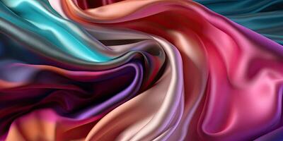 Luxury Silk Fabric Wallpaper with Wrinkles and Folds. Digital Iridescent and Wavy Material Background, Liquid Foil Gradient Image photo
