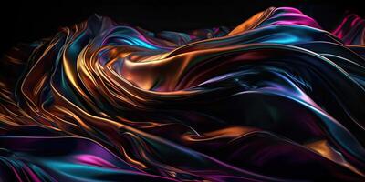 Luxury Silk Fabric Wallpaper with Wrinkles and Folds. Digital Iridescent and Wavy Material Background, Liquid Foil Gradient Image photo