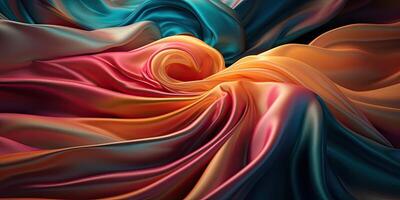 Luxury Silk Fabric Wallpaper with Wrinkles and Folds. Digital Iridescent and Wavy Material Background, Liquid Foil Gradient Image photo