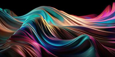 Luxury Silk Fabric Wallpaper with Wrinkles and Folds. Digital Iridescent and Wavy Material Background, Liquid Foil Gradient Image photo