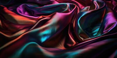 Luxury Silk Fabric Wallpaper with Wrinkles and Folds. Digital Iridescent and Wavy Material Background, Liquid Foil Gradient Image photo