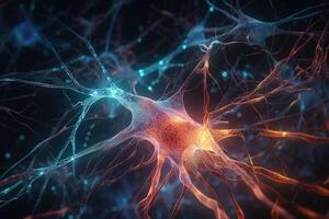 ultra detallado brillante neurona células. generado ai. foto