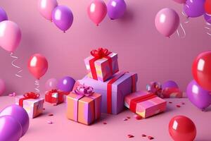 happy birthday to you design Background with cake and candles Decoration and baloon. photo