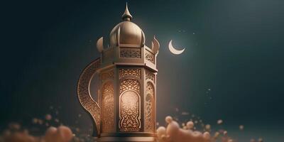 Ramadán kareem mezquita islámico saludos hermosa noche y Luna diseño antecedentes. ai generado foto