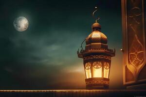 Ramadan kareem Mosque Islamic greetings,beautiful night and Moon design background. photo