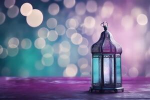 Ramadan kareem Islamic greetings design background with beautiful bokeh effect. photo