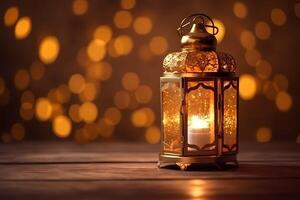 Ramadan kareem Islamic greetings design background with beautiful bokeh effect. photo