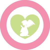 Kneeling Angel in Heart Silhouette Illustration vector