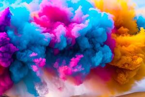 Explosion of colored powder abstract colored background. Multicolor splash of particles festival of colors powder burst exploding and splashing powder. Holy festival. photo