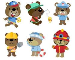 Vector set of little bear cartoon in different costume