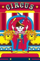 Cute Cartoon Big Top Circus Clown and Lions vector