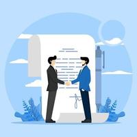 Concept Business deal, successful contract or negotiation, agreement document or collaboration, executive handshake, businessman partners shaking hands after signing business agreement document. vector