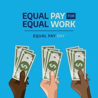 equal pay day vector illustration. equal pay day greeting template with hand and money flat illustration. money and hand vector design.